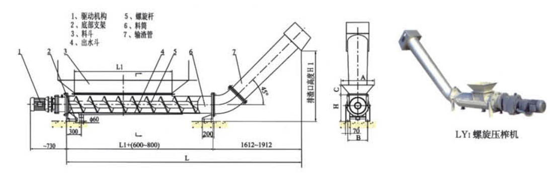 LY  型螺旋輸送機(jī)、壓榨機(jī)外形結(jié)構(gòu)